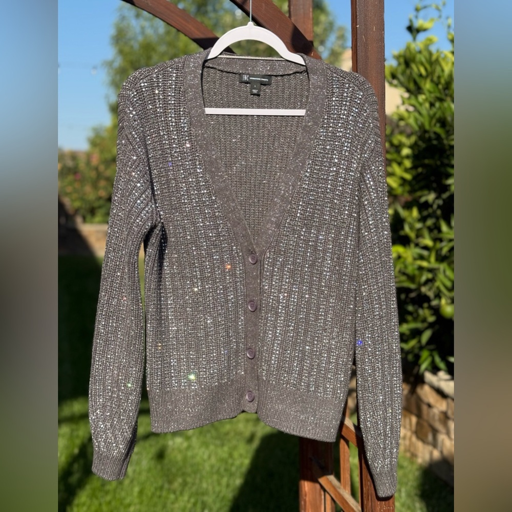 INC International Concepts Rhinestone Embellished Knit 4 Button Cardigan